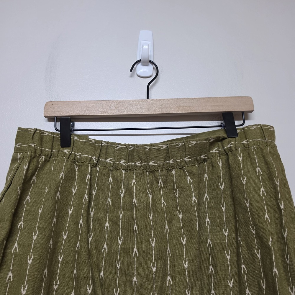 Garnet Hill Kona 100% Linen Patterned Skirt Women's Sz L Green/Brown Boho Artsy - Picture 6 of 10